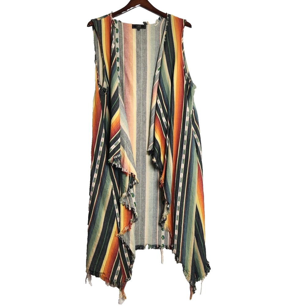 Lucky & Blessed Sz 3X Serape Stripe Open Front Cardigan Duster Vest Boho Western